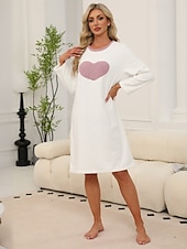cheap Women&#039;s Nightgowns &amp; Sleepshirts-Women&#039;s Pajamas Loungewear Nightgown Simple Casual Comfort Heart Patchwork Home Gift Daily Long Sleeve Crew Neck White Spring Fall Winter Loose Fit