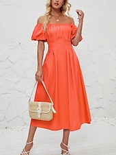 abordables Robe de cocktail-Femme Robe mi-longue Robe casual Robe Évasée Robe Trapèze Elégant mode Décontractées Vacances du quotidien Standard Plein Manche Courte Epaules Dénudées Rose Claire Orange Eté Printemps