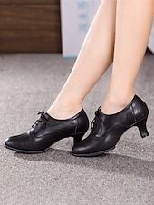 economico Scarpe per balli latini-scarpe da ballo stringate in pelle nera con tacco basso per donna - scarpe comode per sala da ballo e sessioni di allenamento