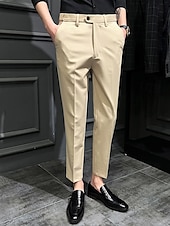 cheap Slim-Men&#039;s Dress Pants Trousers Chinos Buttons Pocket Solid Color Comfort Ankle-Length Formal Party Work Fashion Classic Style Black Khaki Micro-elastic