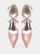 cheap Formal-Glamorous Burgundy Wedding Heels for Women - Patent Leather Stilettos with Rhinestone Floral Embellishments, Perfect for Bridal and Formal Occasions