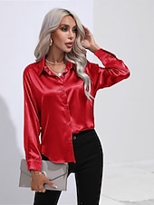 cheap Work Tops-Women&#039;s Shirt Boho Shirt Dressy Tops Plain Casual Boho Long Sleeve Bishop Sleeve Shirt Collar Regular Tops Party Evening Wear Daily Evening Party Glitter Silver Black Yellow Red Royal Blue Summer