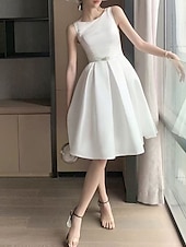 economico Abiti bianchi-Robe da laurea bianche boho abiti da sposa abito a-line scollo a V senza maniche lunghezza al ginocchio in jersey completi da sposa abiti da sposa con cintura  nastri