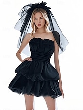 voordelige Kleine witte jurkjes-Verloving Little White Dress Bruids Babyshower Jurken Trouw Jurken A-Line Sweetheart Strapless Korte  Mini Satijn Bruidsjurken Met Rimpeling Effen Kleur
