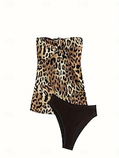 billige Tankinier-Dame Badetøy Bikini 2 stk Frekk Badedrakt Åpen rygg Tynn Ferie Strand Klær Leopard Grimehals Ermeløs Badedrakter
