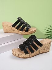 abordables Sandales Décontractées-sandales compensées dorées à lanières pour femmes avec semelle en imitation liège – chaussures d&#039;été élégantes pour les tenues décontractées et de plage