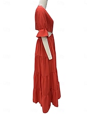 preiswerte abendkleider-Damen Maxidress abendkleider A Linie Kleid Elegant Stilvoll Brautkleider schlicht Ausgestellter Ärmel Party Verabredung Regular Fit Glatt Langarm V Ausschnitt Rote Blau Frühling Herbst Winter