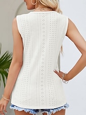 abordables Débardeurs et camisoles femme-Débardeur femme à bretelles fines uni stylé décontracté sans manches col en V hauts réguliers quotidienne dentelle œillet blanc rose été