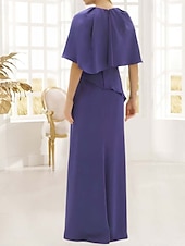 preiswerte Bodenlänge-Kleid Mutter der Braut Kleid Hochzeitsgast Kirche Elegant Einfach Minimalistisch Rundhals Bodenlänge Krepp Halblange Ärmel mit Stufen Cascading Rüschen Uni-Farbe 2025