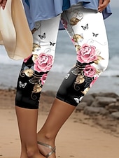 preiswerte Blumenmuster-Damen Leggings Capri Pants Hohe Elastizität Mode Streetwear Volle Länge Hohe Taille Blumen Druck Thermisch Warm Atmungsaktiv Weich Outdoor Täglich Pink Herbst Winter Reguläre Passform