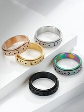 economico Gioielli da uomo-anello spinner da uomo con design a luna e stelle – regolabile, in acciaio inossidabile e che cambia colore, ideale per alleviare lo stress e per l&#039;abbigliamento casual