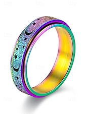 economico Gioielli da uomo-anello spinner da uomo con design a luna e stelle – regolabile, in acciaio inossidabile e che cambia colore, ideale per alleviare lo stress e per l&#039;abbigliamento casual