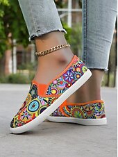 abordables Baskets femme-chaussures à enfiler en toile à imprimé mandala vibrant pour femmes – chaussures plates décontractées et confortables pour le quotidien et les voyages