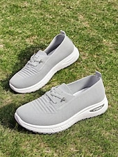 ieftine Adidași de Damă-adidași de damă gri din tricot cu talpă cu pernă de aer – pantofi ușori și respirabili pentru mers, călătorii și ținute casual