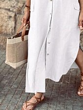 Жен. Длинное платье Платья из хлопка и льна Повседневное платье Элегантный стиль Стиль Классический Отпуск Повседневные Свидание Свободное облегание Полотняное плетение Длинный рукав Недорогие платья из хлопка и льна с принтом-Жен. Длинное платье Платья из хлопка и льна Повседневное платье Элегантный стиль Стиль Классический Отпуск Повседневные Свидание Свободное облегание Полотняное плетение Длинный рукав