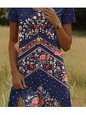 abordables Robes Boho-Robe Mini Femme Robe Décontractée Robe Petite Robe T Shirt Robe Tee Robe d&#039;Été Décontractée Vacances Quotidiennes Régulière Florale Manches Courtes Col Ras du Cou Bleu Foncé Été