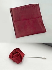 preiswerte Krawatten &amp;amp; Fliegen für Herren-Burgunderfarbenes Herren-Fliegenset mit Goldspitze, Einstecktuch und rosa Anstecknadel – elegante Accessoires für Hochzeiten, Partys und formelle Anlässe
