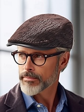 billiga Herrhattar-vintage brun newsboy baskerkeps med strukturmönster och brätte i konstläder, snygg platt keps för män, perfekt för vardagskläder, bilkörning och utomhusaktiviteter