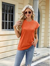 お買い得  Tシャツ-女性用 ボヘミアン T シャツ 平織り ボヘミア スタイリッシュ ベーシック 半袖 フラッタースリーブ ラウンドネック レギュラートップス 日常 お出かけ 週末 チュニック ライトグリーン ピンク ネービーブルー オレンジ グリーン 夏