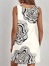 ieftine Rochii florale-Pentru femei Rochie Mini Rochie Mini Rochie de Vară Rochie A line Rochie Tip Maieu Epocă Stilat Casual Vacanță Zilnic Concediu Potrivire Largă Abstract Fără manșon Stil Nautic Negru Alb Vară Primăvară
