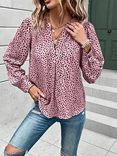 abordables Hauts de Travail pour Femmes-Femme Chemise Chemisier Léopard mode Décontractées manche longue Col cranté Hauts réguliers du quotidien Imprimer Blanche Rose Claire Eté Printemps