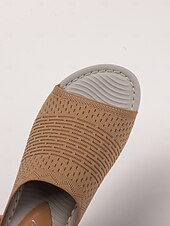 baratos Sandálias Confortáveis-sandálias femininas slip-on com cabedal em malha trançada, design aberto e sola acolchoada para uso casual no verão e conforto diário