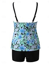 economico Tankini-Per donna Costumi da bagno 2 pezzi Ragazzo gamba Costume da bagno Schiena scoperta Fasciante in vita Vita alta Taglia piccola Festività Abbigliamento mare Pop art Stondata Senza maniche Costumi da