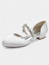 abordables Semi-formel-chaussures de mariage fermées en satin blanc avec bride à la cheville en strass - mariée pour occasions spéciales