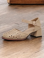 preiswerte Block Heels-Weiße Mary-Jane-Schuhe mit niedrigem Absatz für Damen – lasergeschnittenes Blumendesign, Vintage-Stil für legere und formelle Anlässe