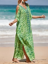 preiswerte Strandkleider-Damen Badeanzug Zudecken Schwimm-Kleid Bademode Patchwork Urlaub Strandbekleidung Blumen Graphic V Ausschnitt Kurze Ärmel Badeanzüge