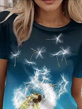 ieftine tricou Art &amp; Design-Pentru femei Tricou Ombre Păpădie Casual Manșon scurt Rotund Topuri obișnuite Zilnic Imprimeu Albastru piscină Vară