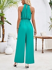 cheap Vacation Jumpsuit-Women&#039;s Normal Jumpsuit Active Solid Color Sleeveless Halter Neck High Waist Tie Belt Vacation Daily Regular Fit Red Green Summer