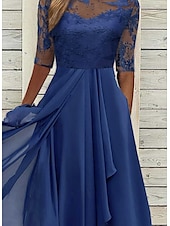 economico Abiti floreali-abito da cocktail party da donna abito in pizzo abito midi verde blu viola mezza manica ricamo floreale pizzo autunno primavera girocollo elegante classico ospite di nozze 2023 s m l xl xxl 3xl