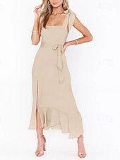 cheap White Graduation Dresses-Women&#039;s Long Dress Maxi Dress Graduation Dress A Line Dress Summer Dress Cami Dress Elegant Stylish Vacation Daily Date Regular Fit Plain Sleeveless Square Neck Black White Light Green Pink Summer