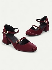 economico Anni &amp;#39;50-scarpe da donna con tacco a blocco mary jane retrò – pelle verniciata verde brillante con cinturini regolabili, perfette per ufficio, feste e outfit casual