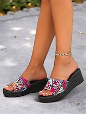 olcso Telitalpú szandálok-színes, felbújós női ékszandál etnikai mintával – kényelmes platform dizájn nyári, tengerparti és hétköznapi viselethez