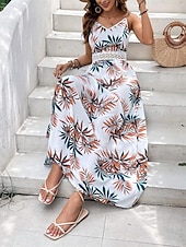 ieftine Rochii florale elegante-Pentru femei Rochie Maxi Rochie A line Rochie florala Rochie de vară Rochie cami Elegant Stilat Vacanță Zilnic Dată Fit regulat Floral Fără manșon În V Alb Vară