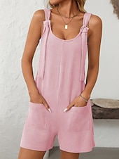 preiswerte Rompers-Damen Normal Kurz Jumpsuit Aktiv Gestreift Ärmellos Rundhalsausschnitt Hohe Taillenlinie Urlaub Täglich Regular Fit Rosa Leicht Blau Sommer