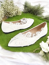 cheap Casual-White Lace Wedding Shoes with Floral Appliqué and Mesh Design for Brides for Formal Occasions