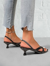お買い得  ドレスサンダル-クロスストラップデザインとオープントゥのレディースレッドキトンヒールサンダル - 仕事や毎日のお出かけに最適なスタイリッシュな夏用シューズ