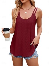 preiswerte Tank-Shirts &amp; kurze Jäckchen für Damen-Damen-Top Camisole Tank Unifarbene Stilvolle Lässige Ärmellose U-Hals Reguläre Tops Tägliche Ösen Weiß Gelb Pink Wein Sommer