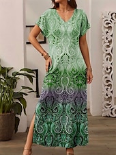 preiswerte Boho Kleider-Damen Maxi Kleid Freizeitkleid Strandkleid Shift Kleid Stilvoll Freizeit Drop Schulter Urlaub Alltag Reguläre Passform Farbverlauf Kurzarm V-Ausschnitt Pink Blau Lila Grün Frühling Herbst