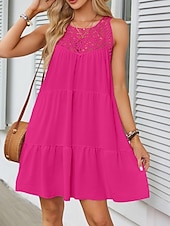 olcso Sundresses-Női Mini ruha Fehér ruha hétköznapi ruha Ujjatlan ruha Stílusos Alap Alkalmi Vakáció Napi Normál Sima Ujjatlan Terített nyak Fehér Fukszia Nyár