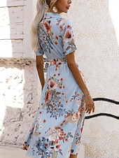 voordelige Casual bloemenjurken-Dames Halflange jurk Casual jurk Elegant Stijlvol Casual Vakantie Dagelijks Normale pasvorm Bloemig Korte mouw Overhemdkraag Abrikoos Licht Blauw Zomer Lente