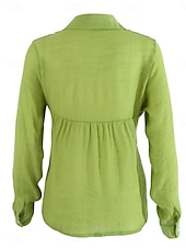 cheap Shirts-Women&#039;s Shirt Cotton Linen Shirts Button Up Blouse Solid Color Basic Casual Long Sleeve Shirt Collar Regular Tops Daily Buttons Yellow Green Summer Spring