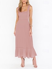 cheap White Graduation Dresses-Women&#039;s Long Dress Maxi Dress Graduation Dress A Line Dress Summer Dress Cami Dress Elegant Stylish Vacation Daily Date Regular Fit Plain Sleeveless Square Neck Black White Light Green Pink Summer