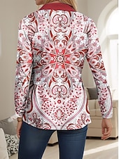 olcso Női Boho Felsők-Női ing Grafikai Modern Hétköznapi Hosszú ujjú V Nyak Ing Gallér Hosszú felsők Napi Gombok Mintás Fekete Sárga Rózsaszín Piros Kék Tavasz Ősz