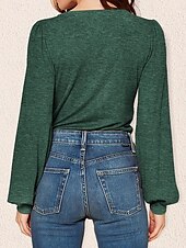 abordables Hauts Unis pour Femmes-Femme Chemise Chemisier Couleur unie mode Décontractées manche longue Col V Hauts réguliers du quotidien Fuchsia Vert Eté Printemps