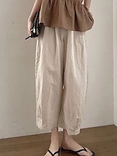 baratos Calça de linho de algodão simples-Mulheres Shorts de algodão e linho Calças inspiradas em linho Calças de linho de algodão Vintage Moda Roupa de rua Mimolet Cintura Média Tecido Bolsos Cintura elástica Confortável Macio Micro-Elástica