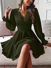 cheap Cocktail Dress-Women&#039;s Mini Dress Casual Dress A Line Dress Stylish Casual Vacation Daily Regular Fit Plain Long Sleeve V Neck Black Red Summer Spring